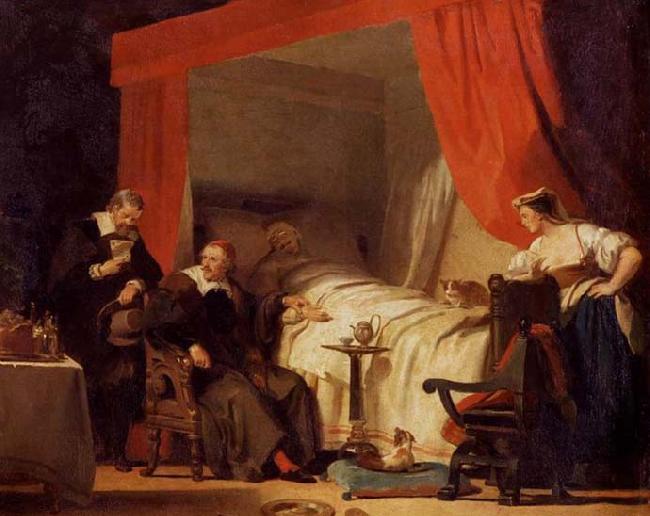 Alexandre-Evariste Fragonard Cardinal Mazarin at the Deathbed of Eustache Le Sueur oil painting picture